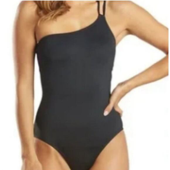 La Blanca Swimsuit Size 8 Black Goddess One Shoulder Strappy Back NWT Swim Beach - Picture 3 of 16